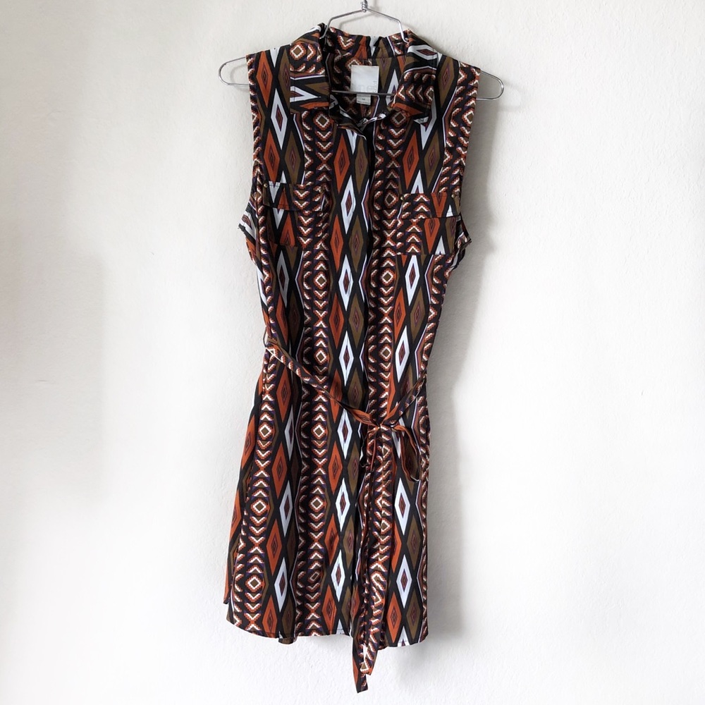 Line & Dot Rustic Patterned Sleeveless Dress - Med